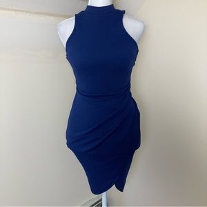 Hello Molly Blue High Neck Faux Wrap Bodycon Dress size 6